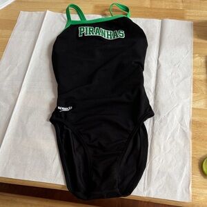 Speedo girls large estimated no tag Black One Piece with Green Trim